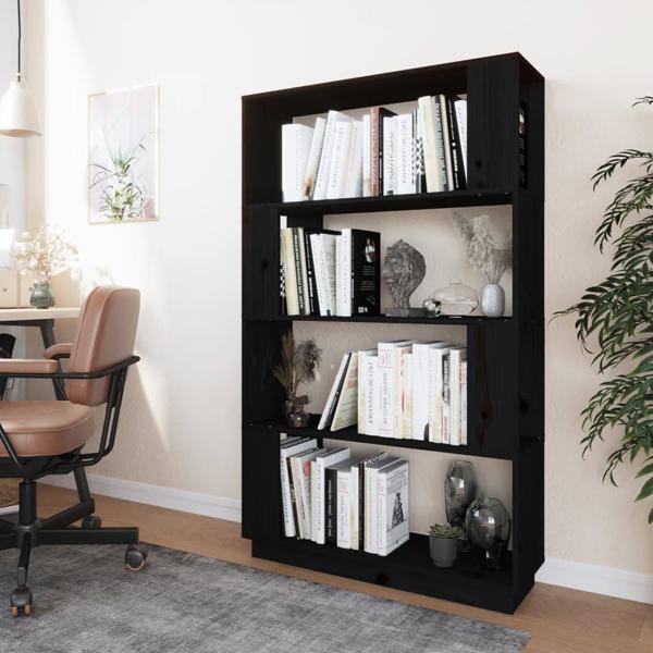 vidaXL Βιβλιοθήκη/Διαχωριστικό, Μαύρο, 80x25x132 εκ, Πεύκο