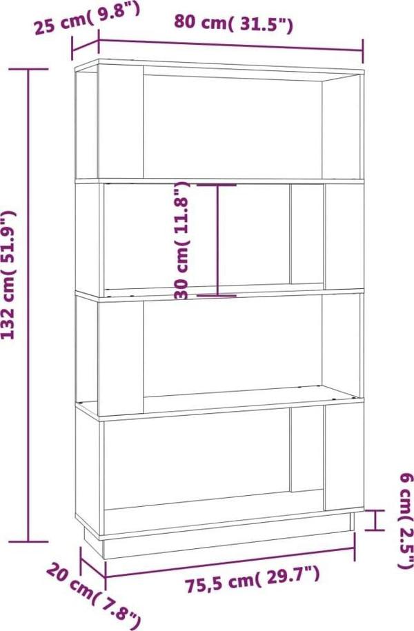 vidaXL Βιβλιοθήκη/Διαχωριστικό, Μαύρο, 80x25x132 εκ, Πεύκο
