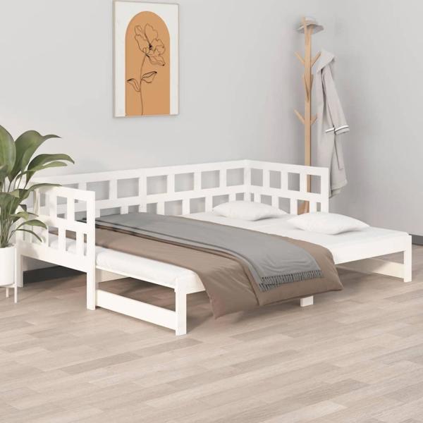 vidaXL Lozko rozsuwane biale lite drewno sosnowe 2x(90x200) cm