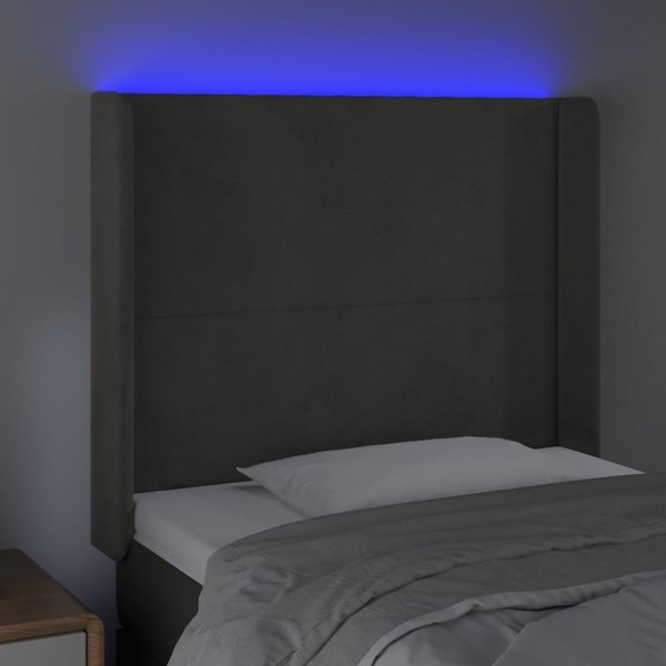 vidaXL Κεφαλάρι κρεβατιού με LED, σκούρο γκρι, 83x16x118/128 cm, βελούδο