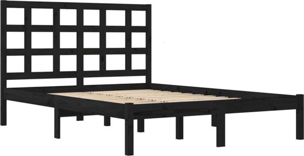 vidaXL Rama lozka czarna z litego drewna 200 x 200 cm