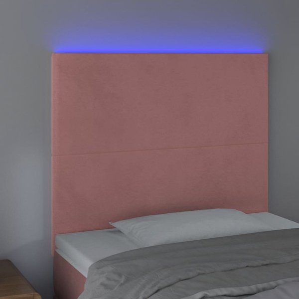 vidaXL Zaglowek do lozka me LED, rozowy, 80x5x118/128 cm, aksamit