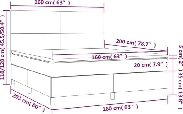 vidaXL Κρεβάτι kontynentalne με στρώμα μαύρο 160x200 εκ. από ύφασμα