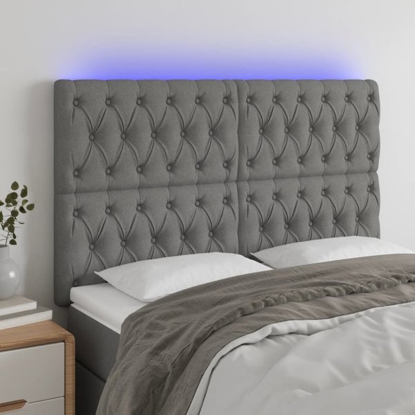 vidaXL Zaglowek do lozkou me LED, skouro gkri, 160x7x118/128 cm, yfasma