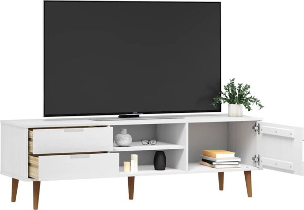 vidaXL Έπιπλο τηλεόρασης, λευκό, 158x40x49 cm, ανοιχτό ξύλο πεύκου