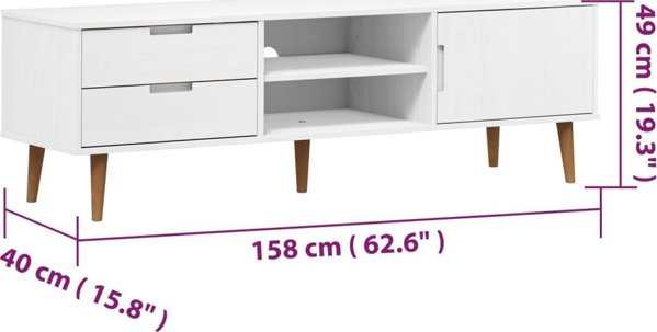 vidaXL Έπιπλο τηλεόρασης, λευκό, 158x40x49 cm, ανοιχτό ξύλο πεύκου