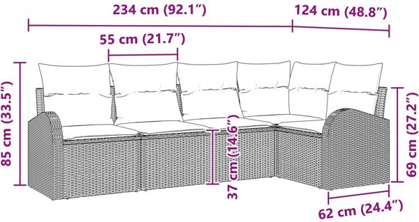 vidaXL Σετ Καναπέδων Κήπου 5 Τμχ με Μαξιλάρια Γκρι Πολυρατάν