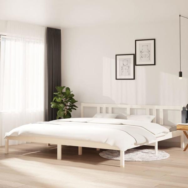 VidaXL Rama lozka biala lite drewno 200 x 200 cm