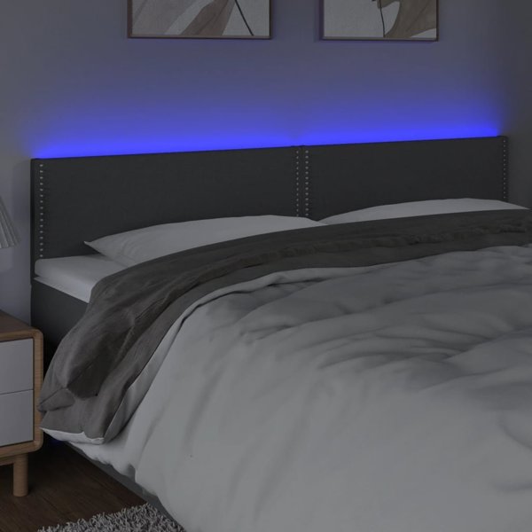 vidaXL Κεφαλάρι για κρεβάτι με LED, σκούρο γκρι, 160x5x78/88 cm, ύφασμα