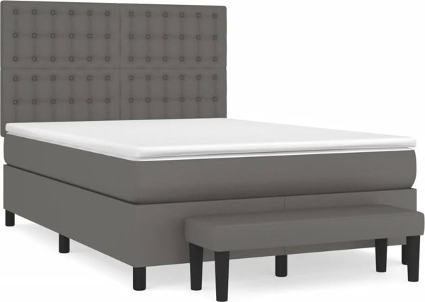vidaxl Κοντινενταλικό κρεβάτι με στρώμα 140x200 εκ., γκρι, οικολογικό δέρμα