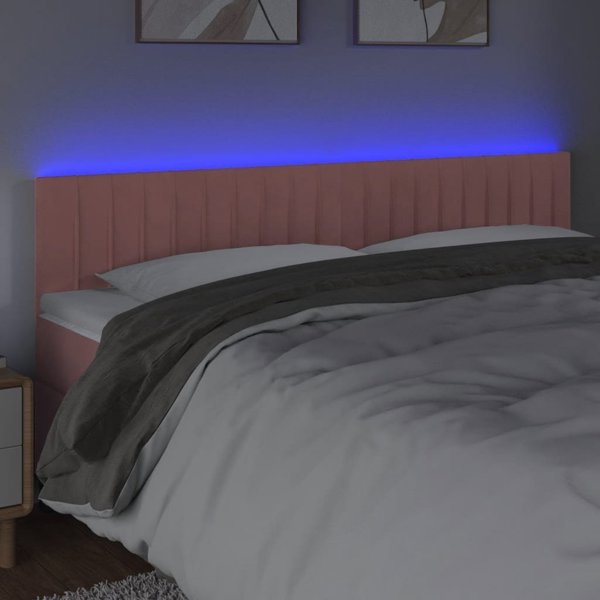 vidaXL Κεφαλάρι για κρεβάτι με LED, ροζ, 160x5x78/88 cm, βελούδο
