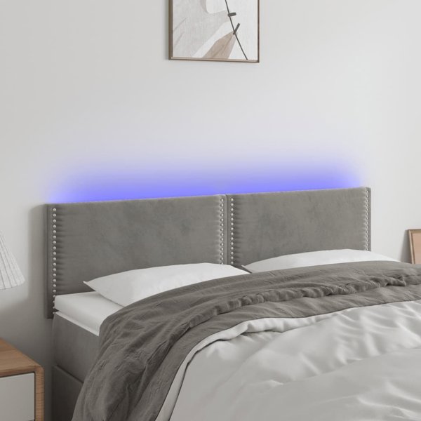 vidaXL Κεφαλάρι κρεβατιού με LED, ανοιχτό γκρι, 144x5x78/88 cm, βελούδο