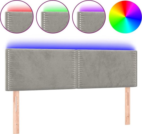 vidaXL Κεφαλάρι κρεβατιού με LED, ανοιχτό γκρι, 144x5x78/88 cm, βελούδο