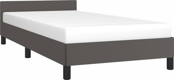 vidaXL Κρεβατοκάμαρα με κεφαλάρι, γκρι, 90x190 εκ, συνθετικό δέρμα