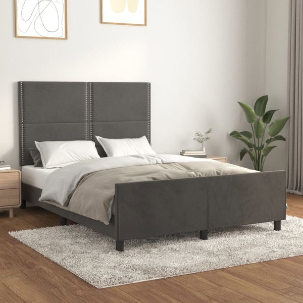vidaXL Κρεβατοκάμαρα με κεφαλάρι, σκούρο γκρι, 140x190 cm, βελούδινη