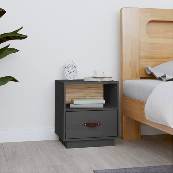 vidaXL vidaXL Szafka nocna, szara, 40x34x45 cm, lite drewno sosnowe