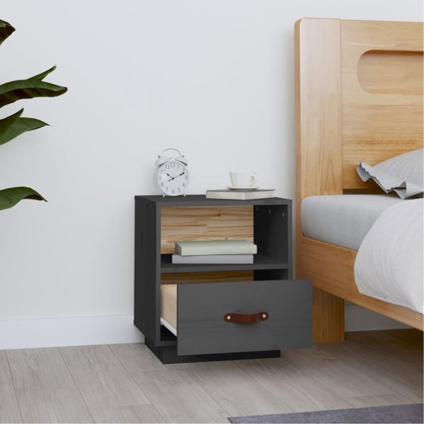 vidaXL vidaXL Szafka nocna, szara, 40x34x45 cm, lite drewno sosnowe
