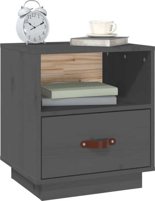 vidaXL vidaXL Szafka nocna, szara, 40x34x45 cm, lite drewno sosnowe