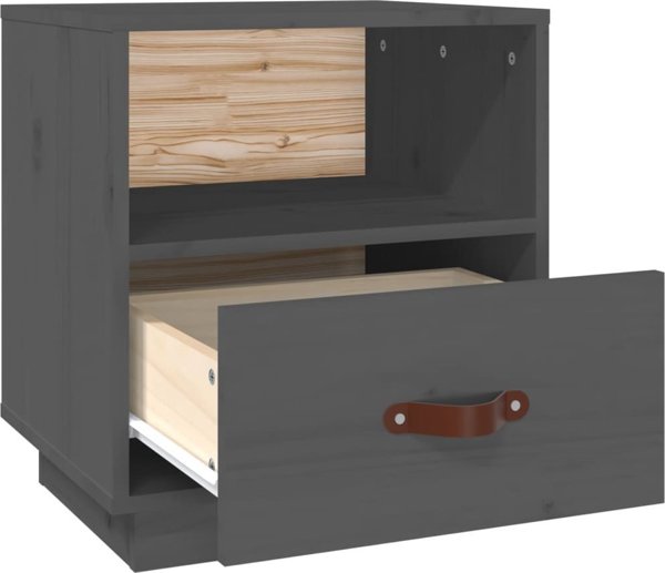 vidaXL vidaXL Szafka nocna, szara, 40x34x45 cm, lite drewno sosnowe