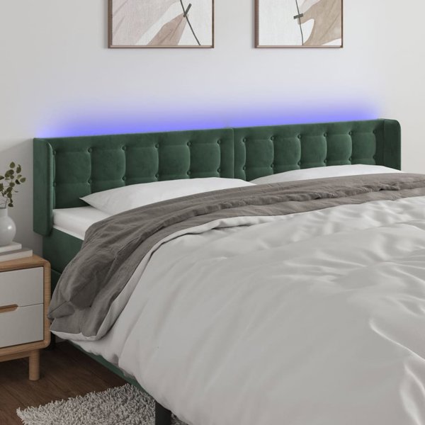 Κεφαλάρι κρεβατιού vidaXL με LED, σκούρο πράσινο, 163x16x78/88 cm, βελούδο