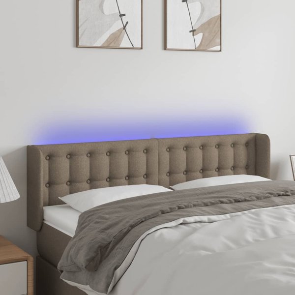 vidaXL Zaglowek do lozkou me LED, taupe, 147x16x78/88 cm, tkanina