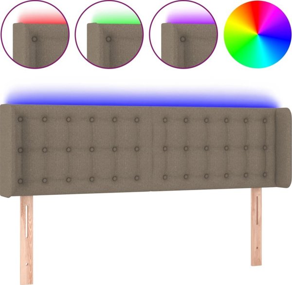 vidaXL Zaglowek do lozkou me LED, taupe, 147x16x78/88 cm, tkanina