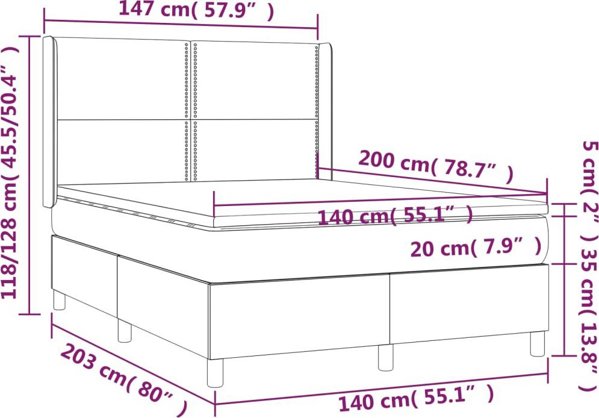 vidaXL Λιτώ 140x200 cm με στρώμα, σκούρο γκρι ύφασμα