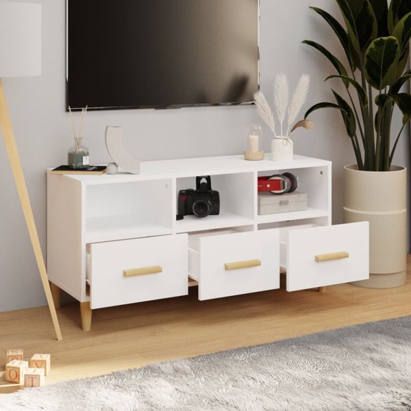 vidaXL Szafka pod TV λευκή υψηλής γυαλάδας 102x36x50 cm