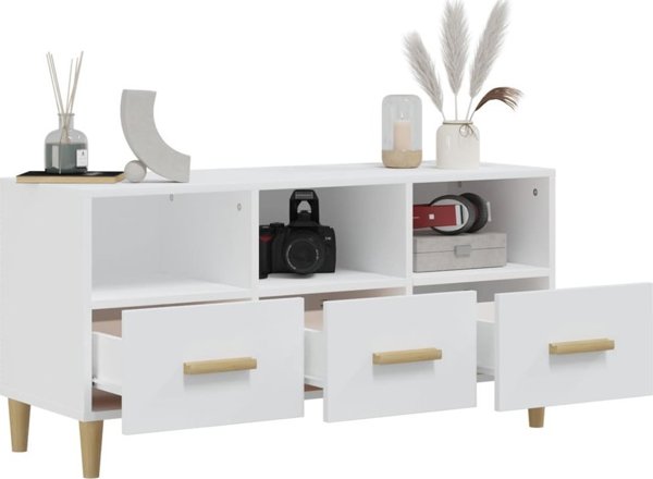 vidaXL Szafka pod TV λευκή υψηλής γυαλάδας 102x36x50 cm