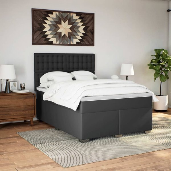 vidaXL Κρεβάτι Continental με στρώμα, μαύρο, οικοδερμα 140x190 εκ.