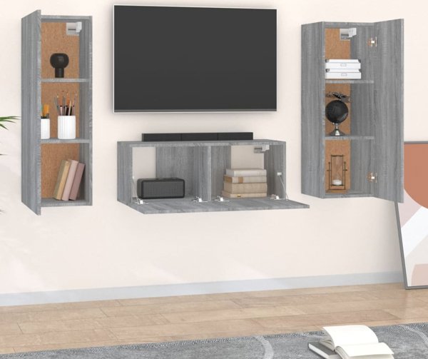 vidaXL Σετ 3 Ντουλαπών Τηλεόρασης Sonoma Δρυς από Συνθετικό Ξύλο