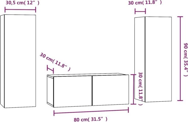 vidaXL Σετ 3 Ντουλαπών Τηλεόρασης Sonoma Δρυς από Συνθετικό Ξύλο