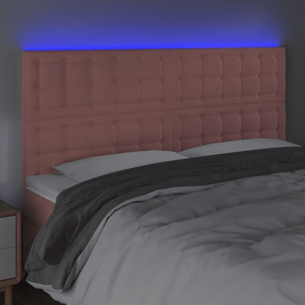 vidaXL Κεφαλάρι για κρεβάτι με LED, 180x5x118/128 cm, βελούδο, ροζ