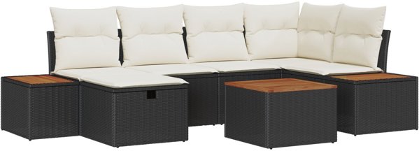 vidaXL 7 Τεμαχίων Σετ Κήπου Καναπέ με Μαξιλάρια Μαύρο Πολυρατάν
