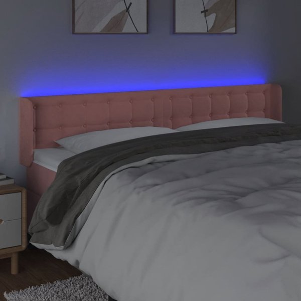 vidaXL Κεφαλάρι κρεβατιού με LED, ροζ, 203x16x78/88 cm, βελούδο
