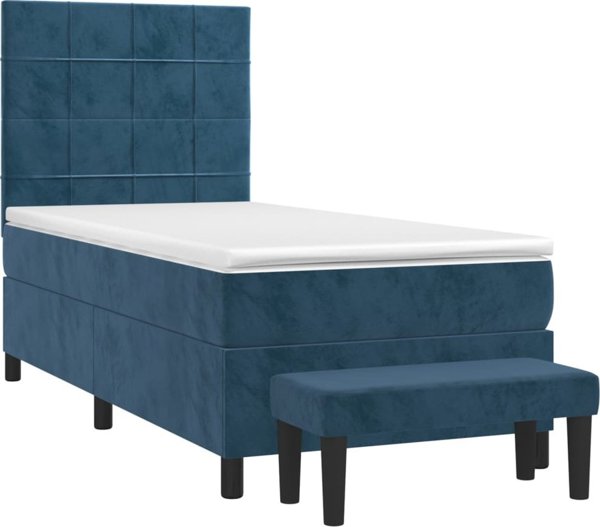 vidaXL Κρεβάτι Continental με στρώμα, μπλε, βελούδο, 90x200 εκ