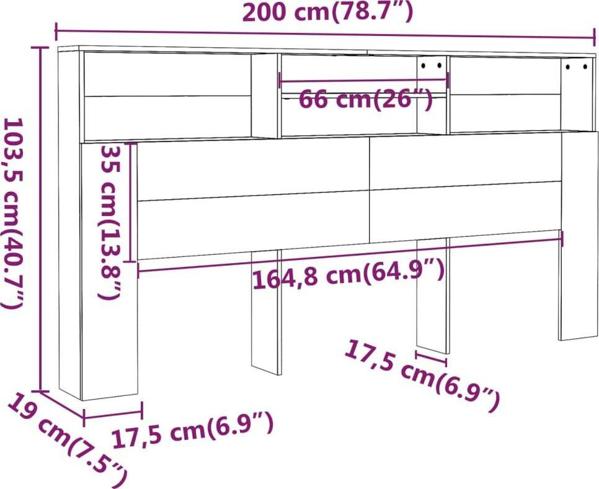 vidaXL Κεφαλάρι κρεβατιού με ράφια, λευκό, 200x19x103,5 εκ.