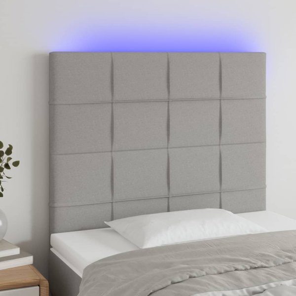 vidaXL Προσκέφαλο για κρεβάτι με LED, ανοιχτό γκρι, 90x5x118/128 cm, ύφασμα