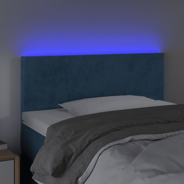 vidaXL προσκέφαλο κρεβατιού με LED, σκούρο μπλε, 90x5x78/88cm, βελούδο
