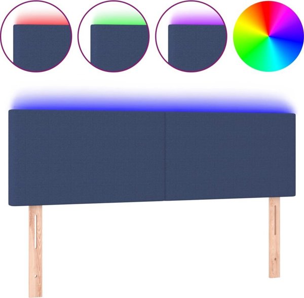 vidaXL Zaglowek do lozka z LED, niebieski, 144x5x78/88 cm, tkanina