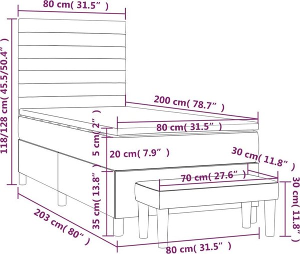 vidaXL Λιτό κρεβάτι με στρώμα, ταουπέ, ύφασμα, 80x200 cm
