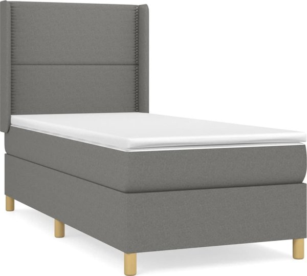vidaXL Κρεβάτι Continental με Στρώμα, Σκούρο Γκρι Υφασμάτινο, 90x200 εκ.