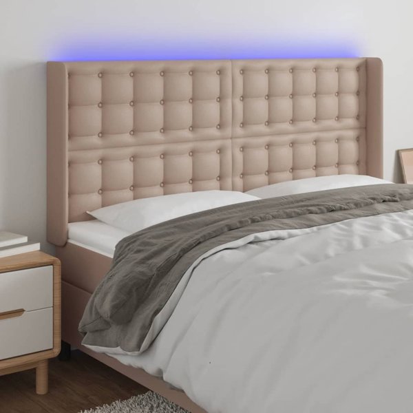 vidaXL Κεφαλάρι κρεβατιού με LED, καπουτσίνο, 147x16x118/128 εκ., δερματίνη