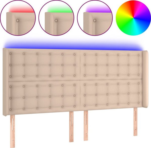 vidaXL Κεφαλάρι κρεβατιού με LED, καπουτσίνο, 147x16x118/128 εκ., δερματίνη