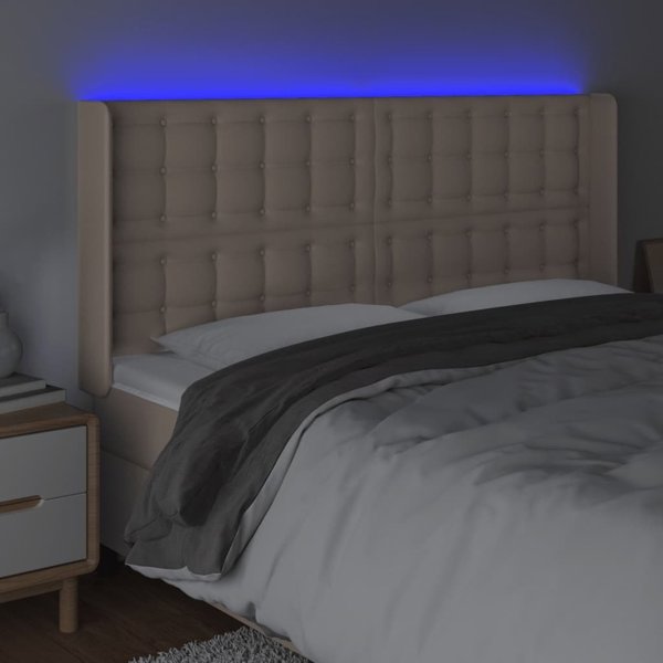vidaXL Κεφαλάρι κρεβατιού με LED, καπουτσίνο, 147x16x118/128 εκ., δερματίνη