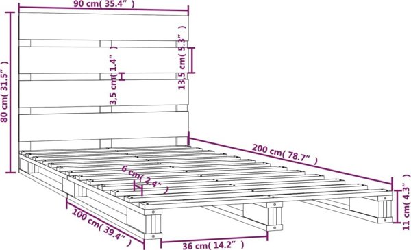 vidaXL Κορνίζα Κρεβατιού Λευκή, 90x200 εκ, Μασίφ Πεύκο