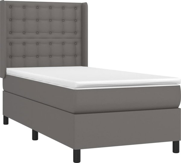 vidaXL Lozko kontynentalne z materacem i LED szara ekoskora 90x200 cm