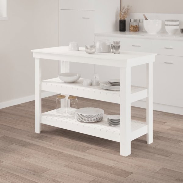 vidaXL Stolik roboczy, λευκό, 110,5x50x80 cm, μασίφ πεύκο