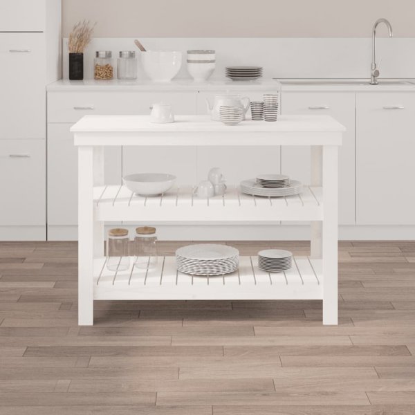 vidaXL Stolik roboczy, λευκό, 110,5x50x80 cm, μασίφ πεύκο