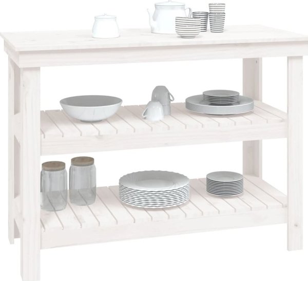 vidaXL Stolik roboczy, λευκό, 110,5x50x80 cm, μασίφ πεύκο